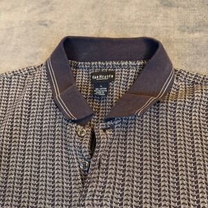 Van Heusen Mens Large Brown Geometric Textured Knit Short Sleeve Polo Shirt